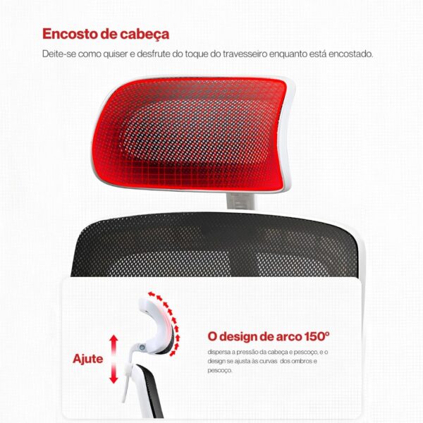 Cadeira Ergonômica Metal Red M255 – Branco - Image 2