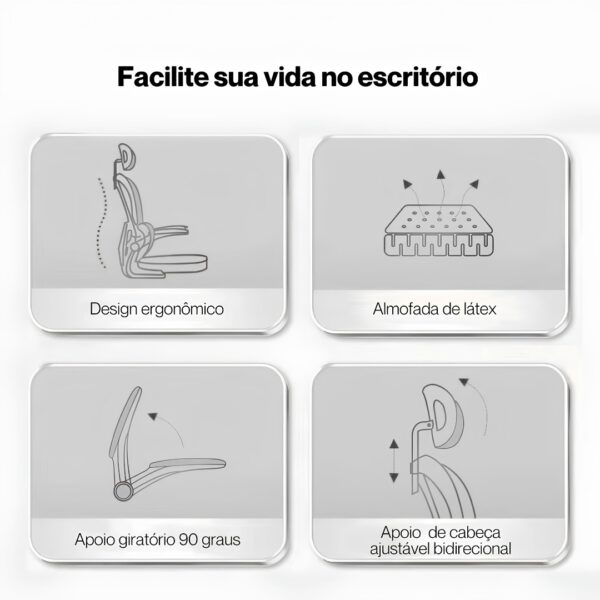 Cadeira Ergonômica Metal Red M419 – Branco - Image 7